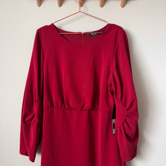 BADGLEY MISCHKA $295 Ruby Red Pleated Sleeve Blouson Dress Size 16 - Picture 6 of 15
